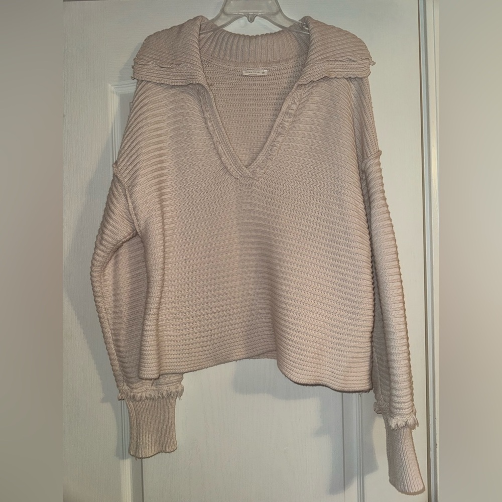 Miss love v neck tan sweater with collar